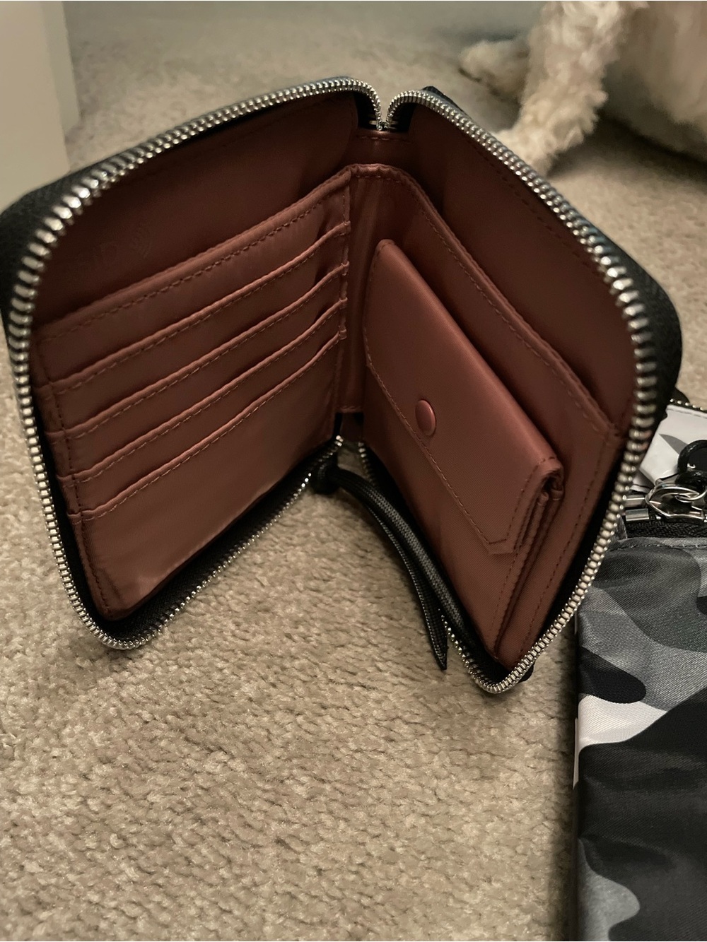 Compact Crossbody Wallet in Black with Brown Interior